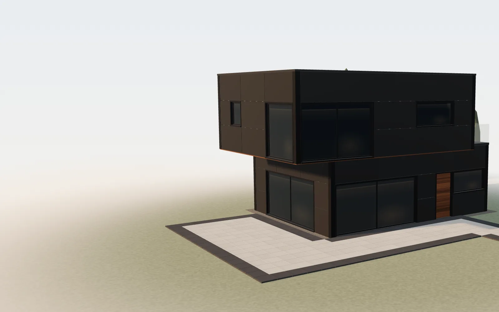 3D изглед на къща с облицовка от антрацитна керамика
