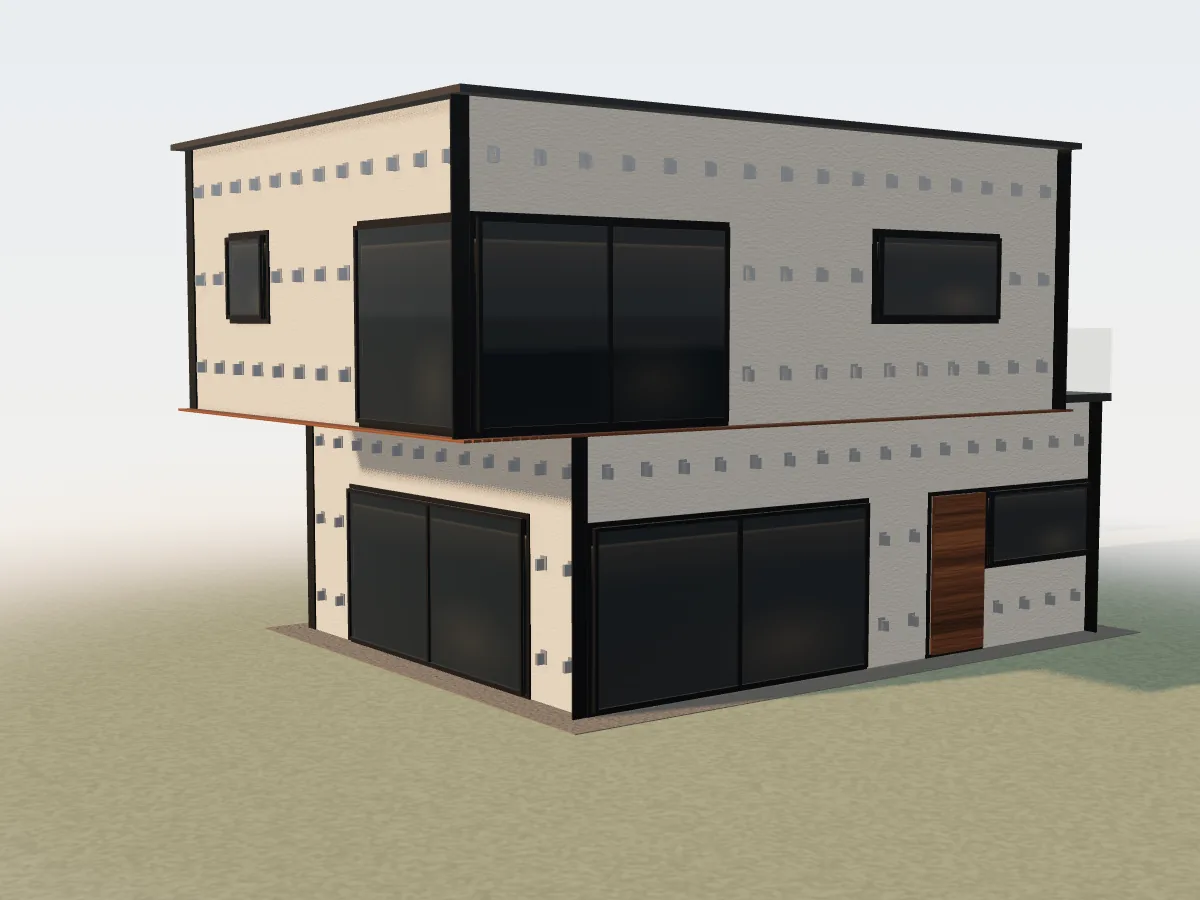 3D изглед на стена с монтирани метални конзоли