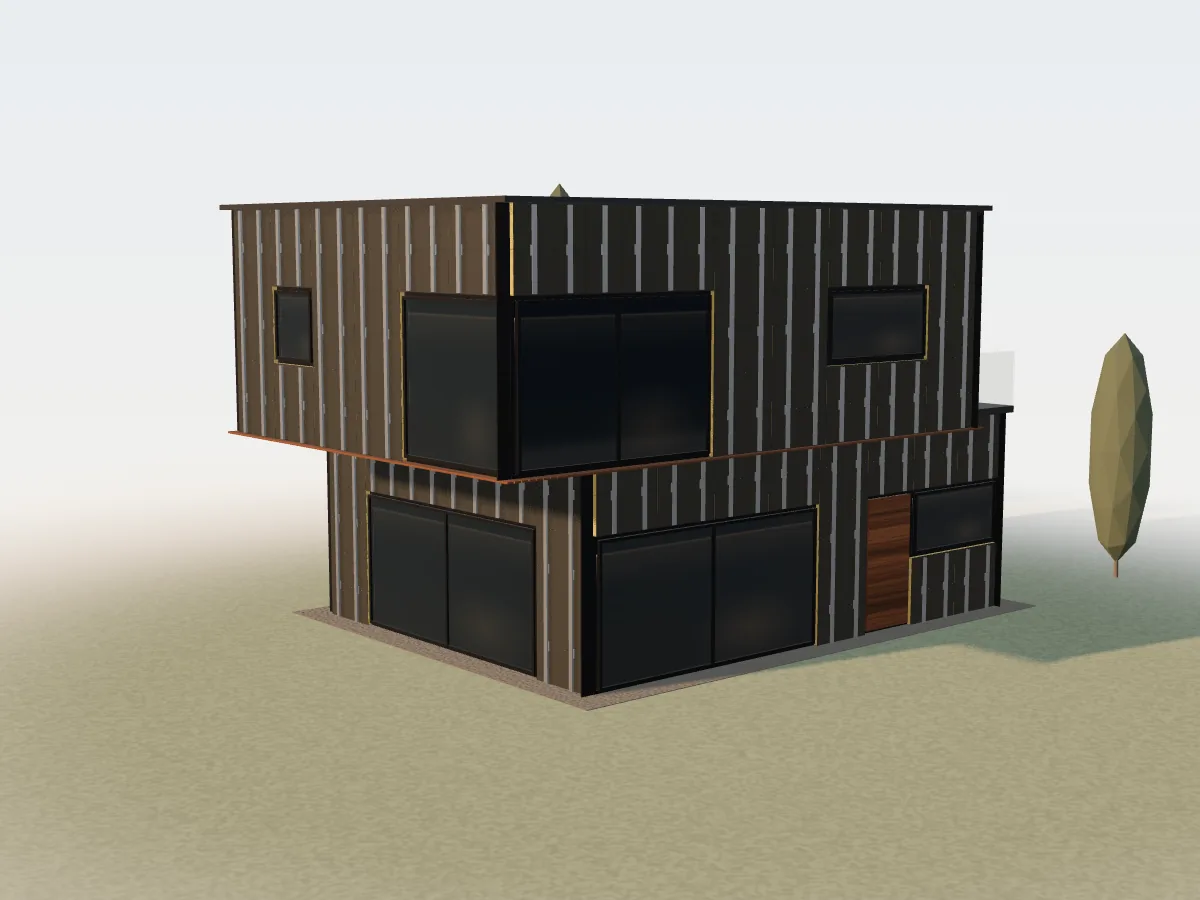 3D изглед на стена с ветрозащитна мембрана върху каменната вата