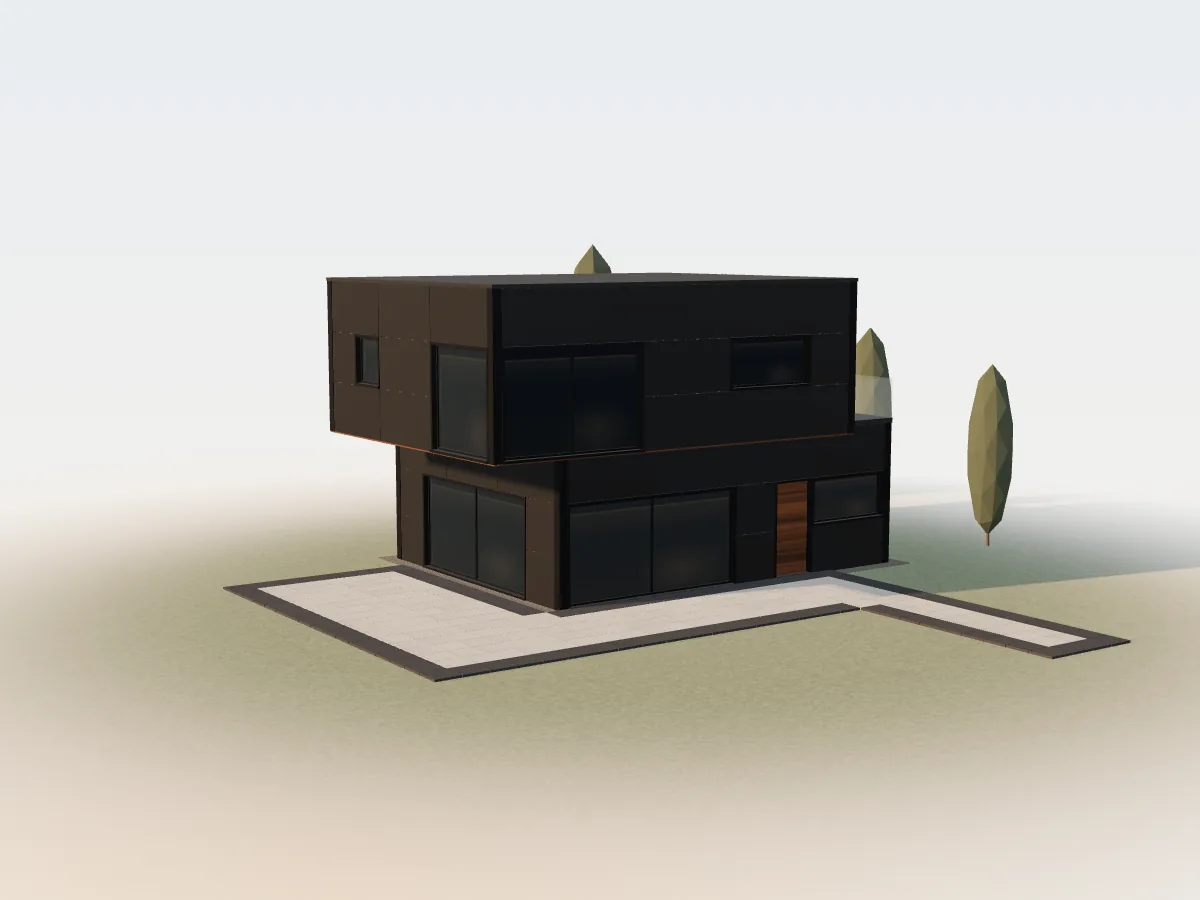 3D изглед на къщата с нова фасада в антрацит